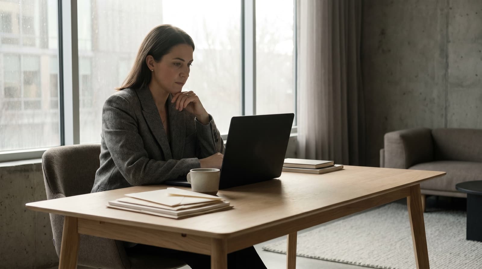 A lawyer working focused at a laptop — concept for the Jarel Outlook Add-In