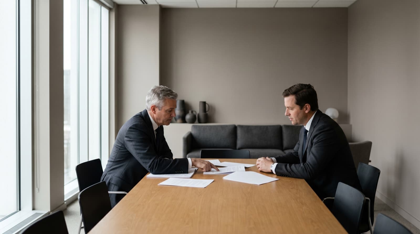 A lawyer reviewing documents with a client — concept for the Jarel Portal