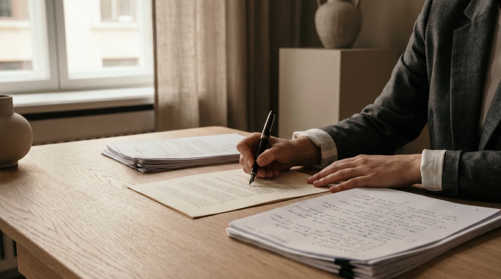 A lawyer annotating a contract by hand — concept for the Jarel Word Add-In